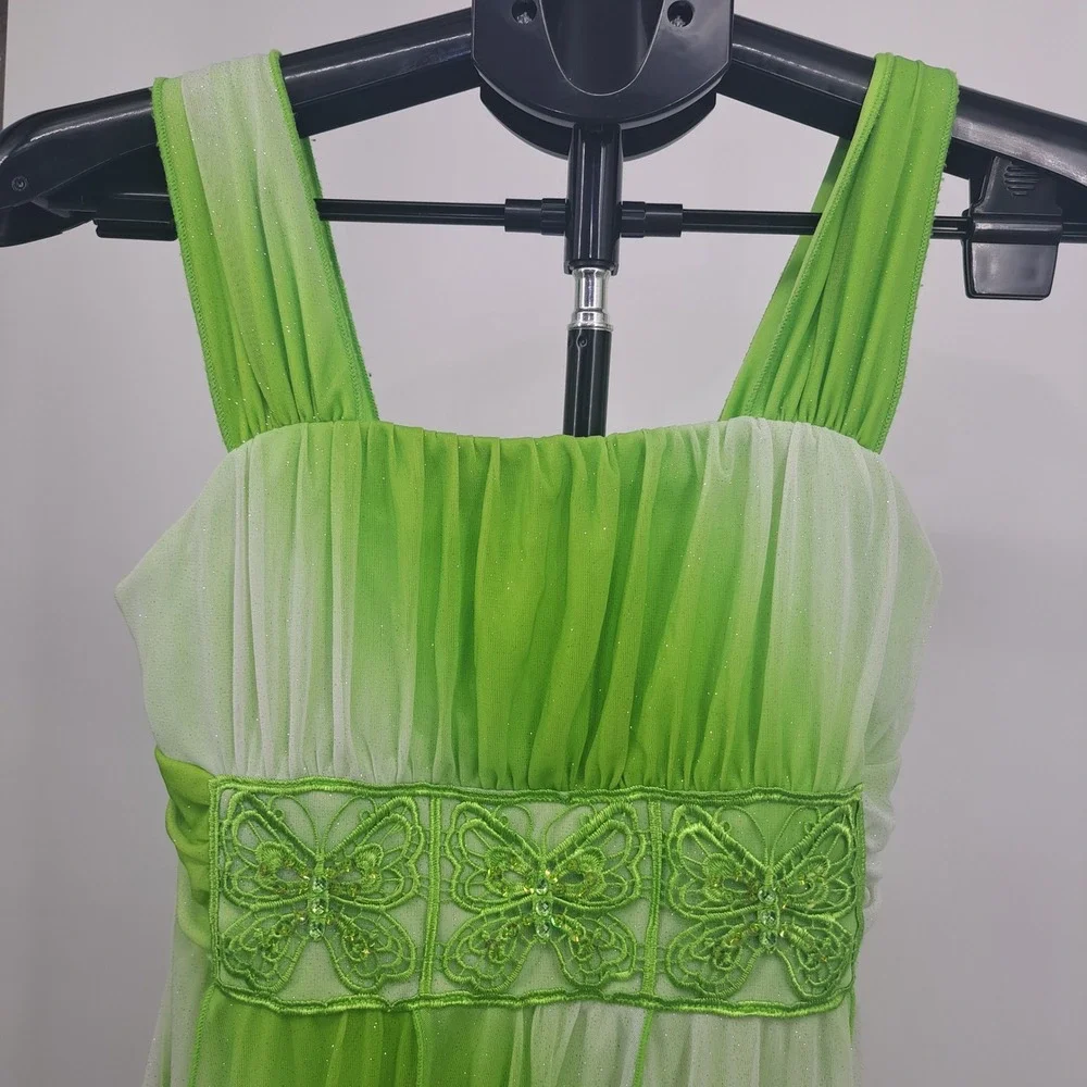 My Michelle Girls Green Ombre Glitter Handkerchief Hem Dress 14 Fairycore Y2K